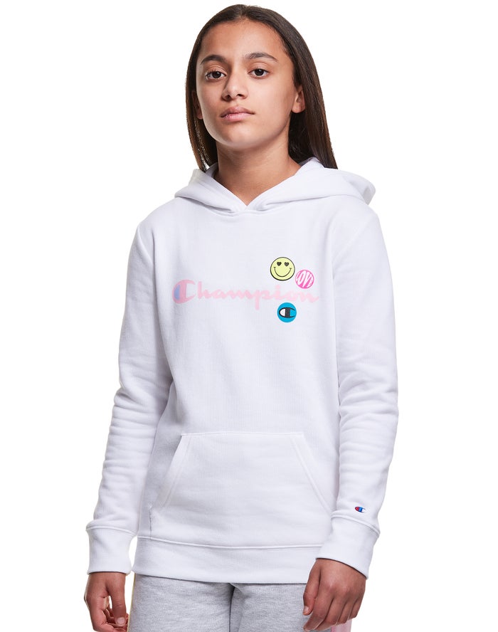 Champion Hoodie Meisjes - Wit - Fleece Smiley Face ( 379520-GZL )